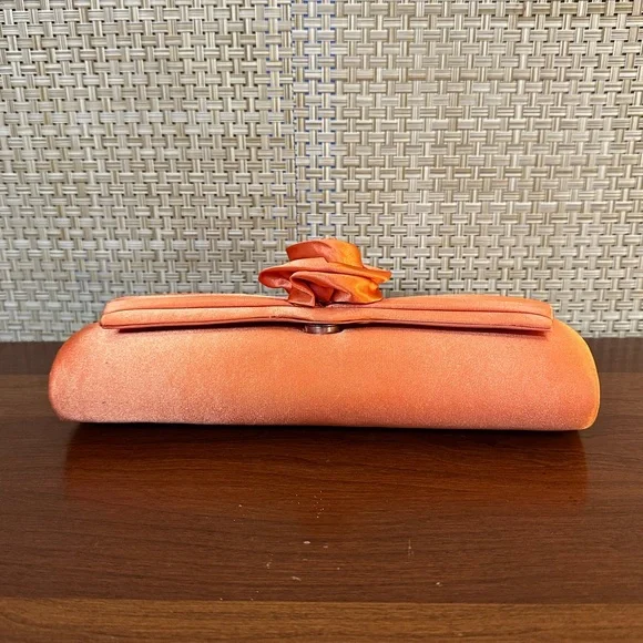 🌟2xHP🌟VTG 2000s Orange Satin Rose Evening Bag by Jessica McClintock - Picture 12 of 14